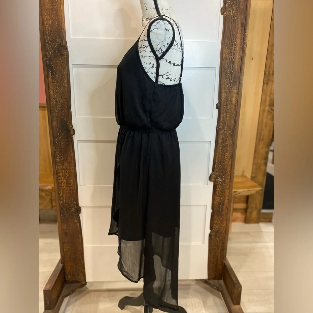 No Boundaries Black Sundress Women’s Large Spaghetti Strap High-Low Hem - Picture 4 of 8